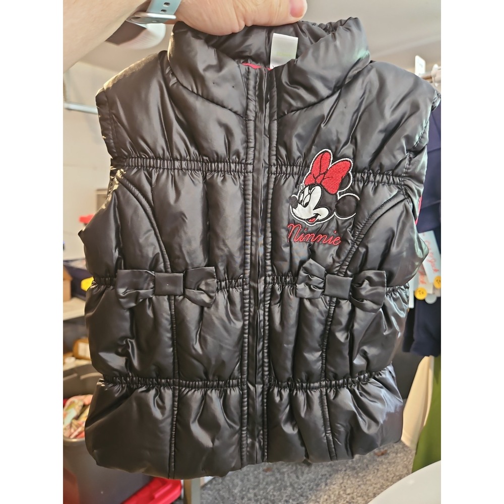 Disney Baby Puffer Vest Kids 18M Black Excellent Minnie Mouse Bows Quilted